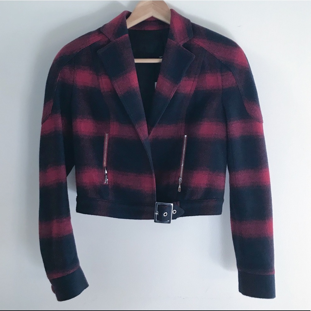Bebe Cropped Wool Plaid Coat Size S.